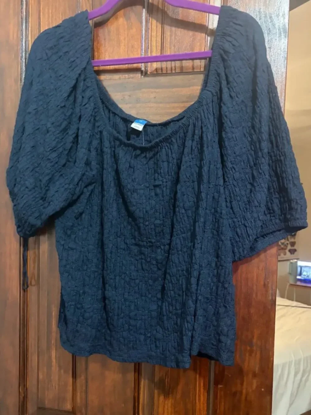 Old Navy Deep Midnight Blue Textured Puff Sleeve Scoop Neck Blouse 2X